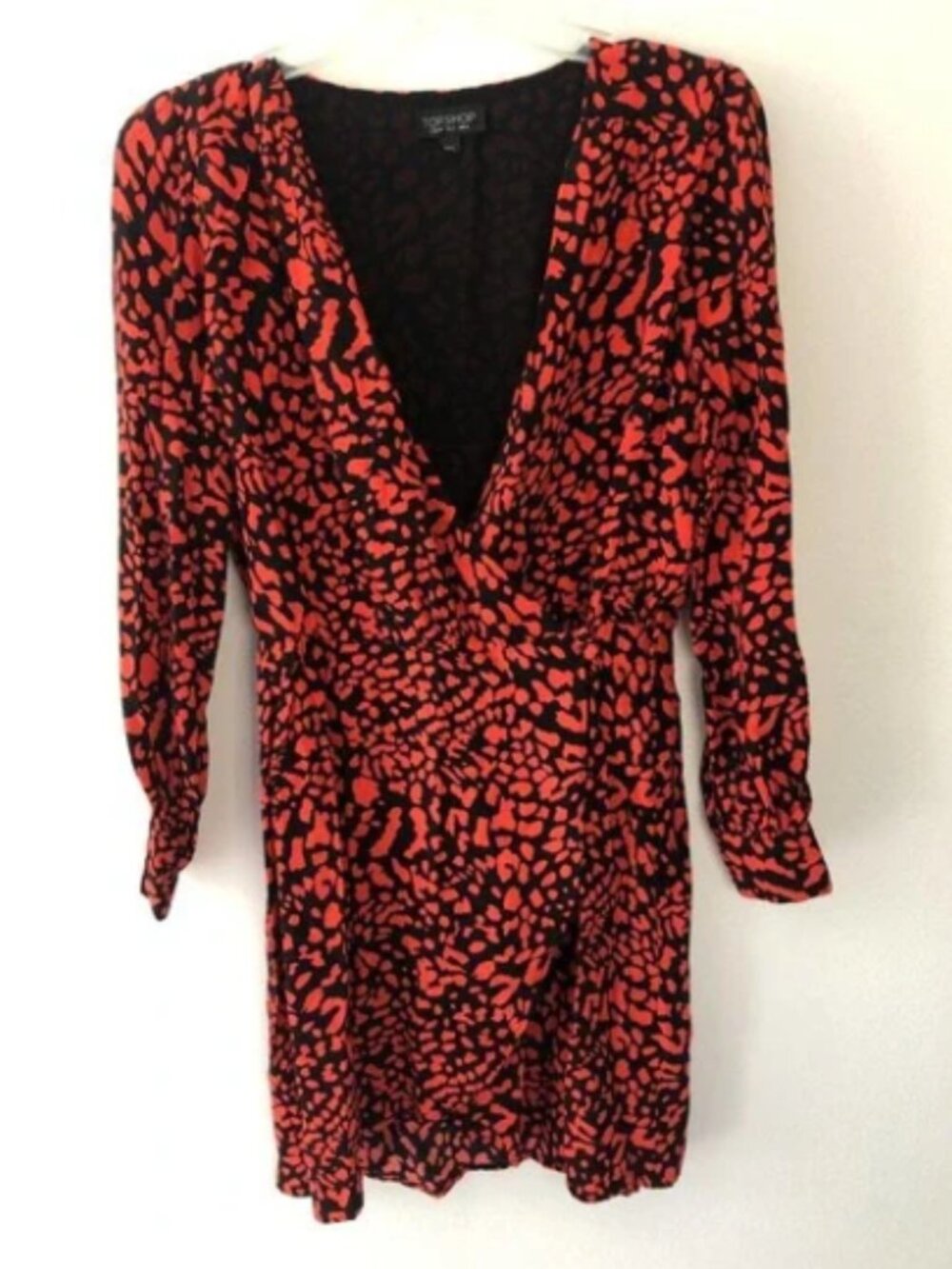 Topshop • Red Leopard Prind Wrap Mini Dress - Picture 7 of 10